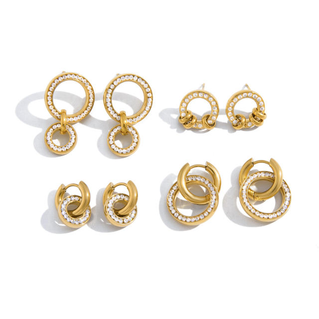 Diamond circle stainless steel earrings collection
