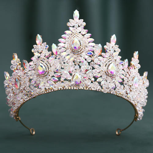 Handmade crystla bead tall hair crown wedding crown