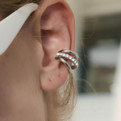 Simple diamond three line stainless steel ear cuff earrings