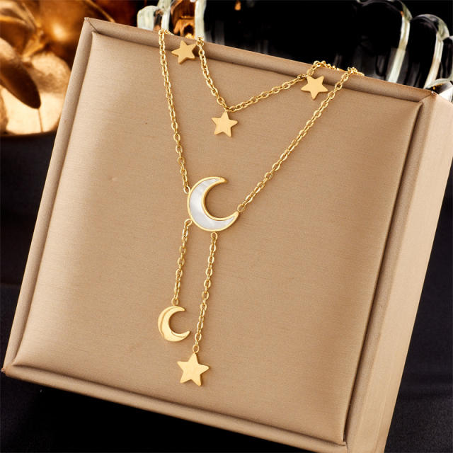 Fashion Gold-Plated three layer Stacked Multi-Element Pendant necklace stainless steel necklace