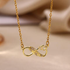 Elegant infinity cross ruby heart pendant gold plated copper necklace