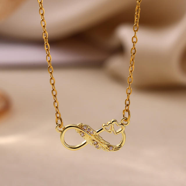 Elegant infinity cross ruby heart pendant gold plated copper necklace