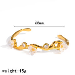 Vintage sweet white shell flower stainless steel bangle bracelet