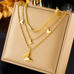 Fashion Gold-Plated three layer Stacked Multi-Element Pendant necklace stainless steel necklace