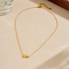 Dainty smooth heart diamond pendant stainless steel necklace