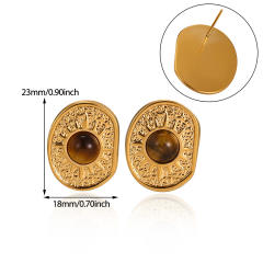 18KG tiger eye stone inlaid geometric stainless steel earrings