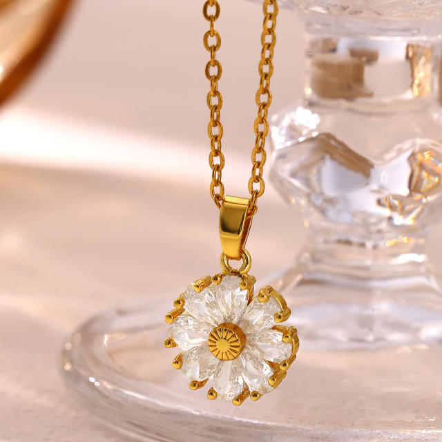 Dainty diamond flower heart cross pendant real gold plated necklace