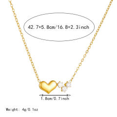 Dainty smooth heart diamond pendant stainless steel necklace