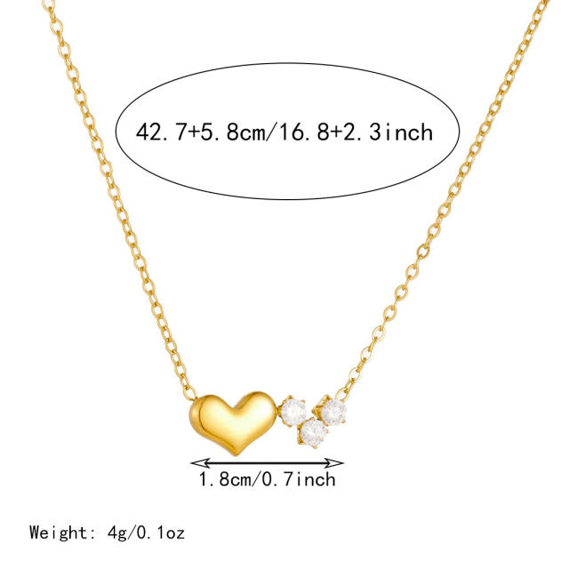 Dainty smooth heart diamond pendant stainless steel necklace