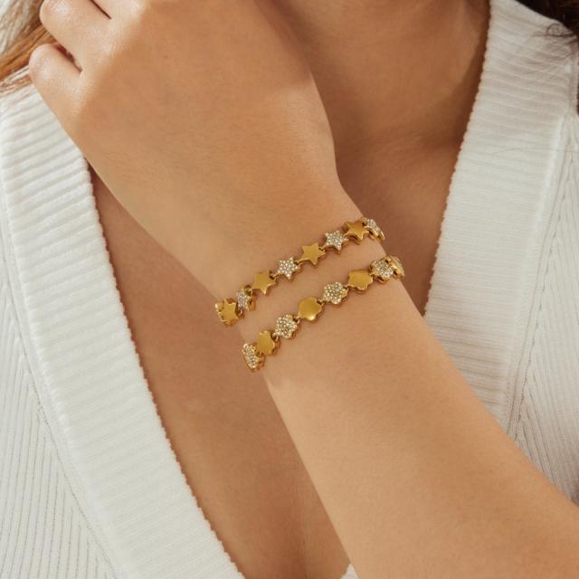 Delicate diamond star flower stainless steel bracelet