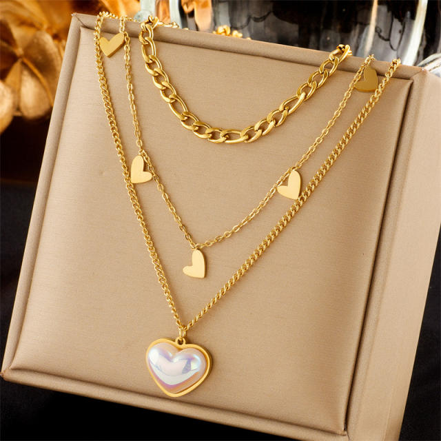 Fashion Gold-Plated three layer Stacked Multi-Element Pendant necklace stainless steel necklace
