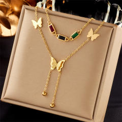 Fashion Gold-Plated three layer Stacked Multi-Element Pendant necklace stainless steel necklace