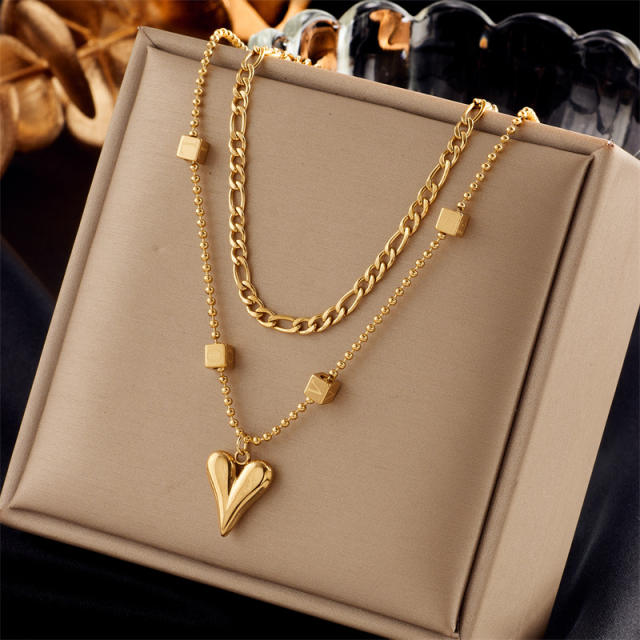 Fashion Gold-Plated three layer Stacked Multi-Element Pendant necklace stainless steel necklace