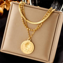 Fashion Gold-Plated three layer Stacked Multi-Element Pendant necklace stainless steel necklace