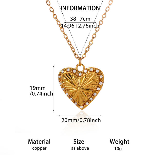 18KG diamond heart triangle multi pendant gold plated copper necklace dainty necklace
