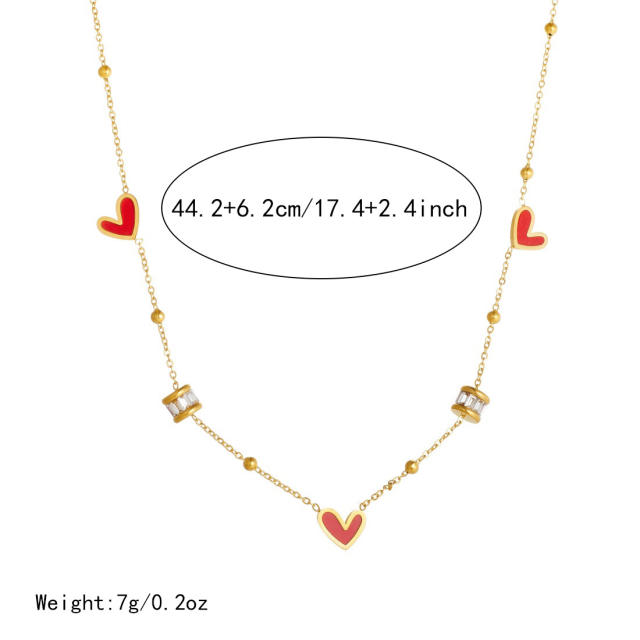 Enamel black red heart diamond stainless steel necklace dainty necklace