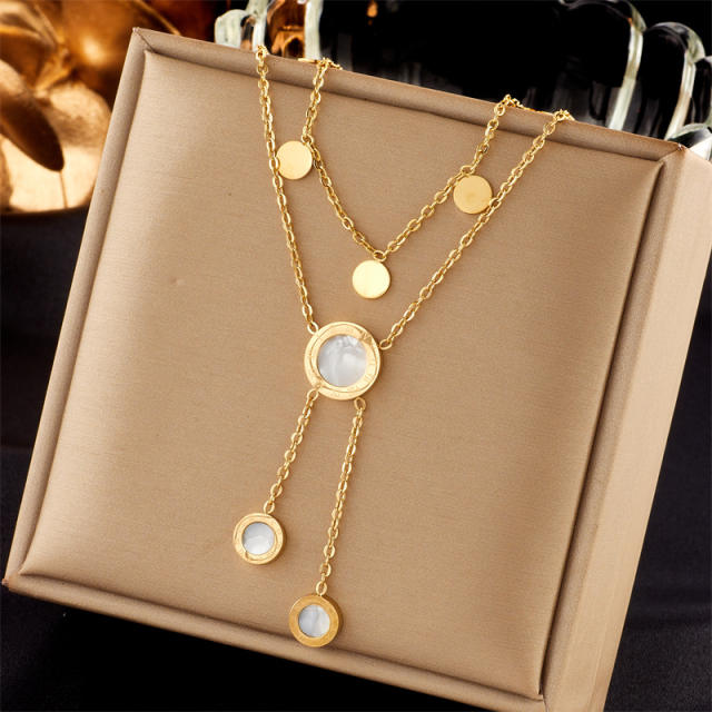 Fashion Gold-Plated three layer Stacked Multi-Element Pendant necklace stainless steel necklace