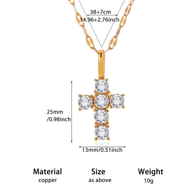 Dainty diamond flower heart cross pendant real gold plated necklace