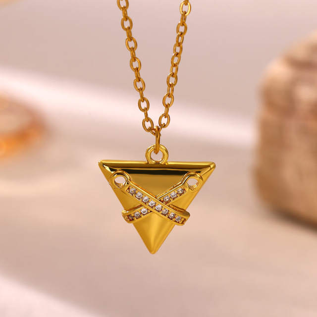 18KG diamond heart triangle multi pendant gold plated copper necklace dainty necklace
