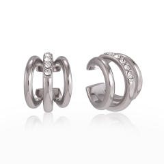 Simple diamond three line stainless steel ear cuff earrings