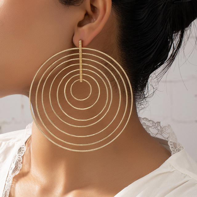 Big size multi layer circle alloy earrings for women