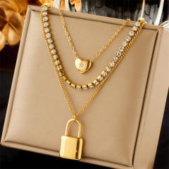 Fashion Gold-Plated three layer Stacked Multi-Element Pendant necklace stainless steel necklace