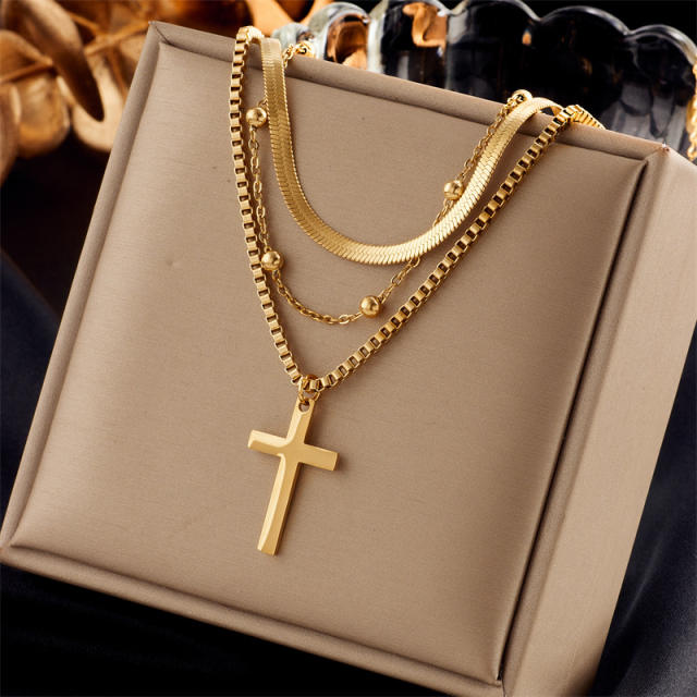 Fashion Gold-Plated three layer Stacked Multi-Element Pendant necklace stainless steel necklace