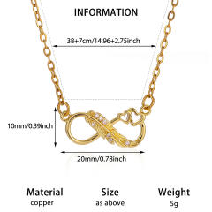 Elegant infinity cross ruby heart pendant gold plated copper necklace