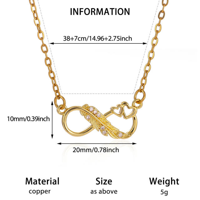 Elegant infinity cross ruby heart pendant gold plated copper necklace