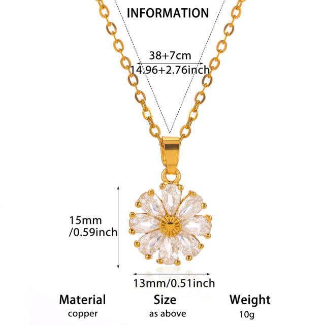 Dainty diamond flower heart cross pendant real gold plated necklace