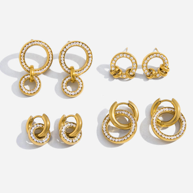 Diamond circle stainless steel earrings collection