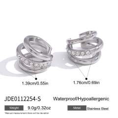 Simple diamond three line stainless steel ear cuff earrings