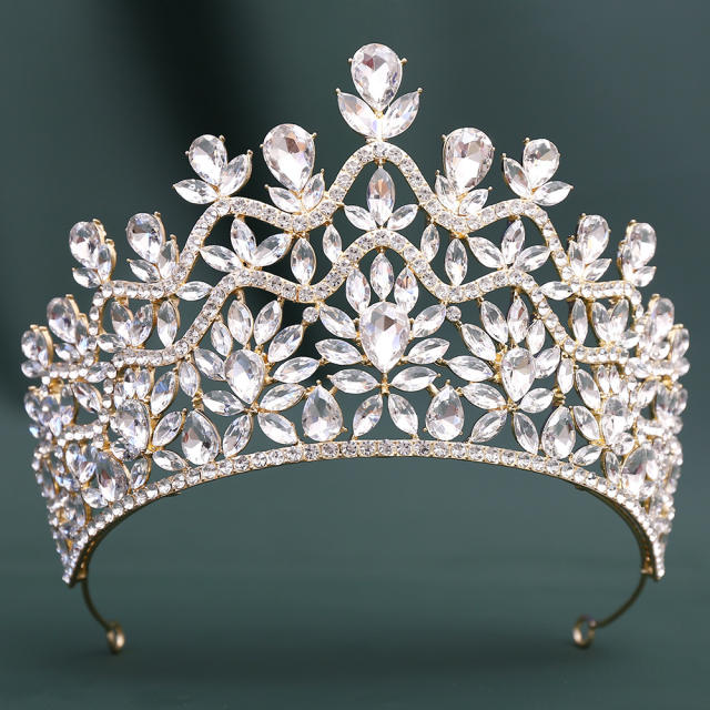 Luxury Crystal Large Crown Elegant Bridal Tiara Retro Baroque Style Dress Crown