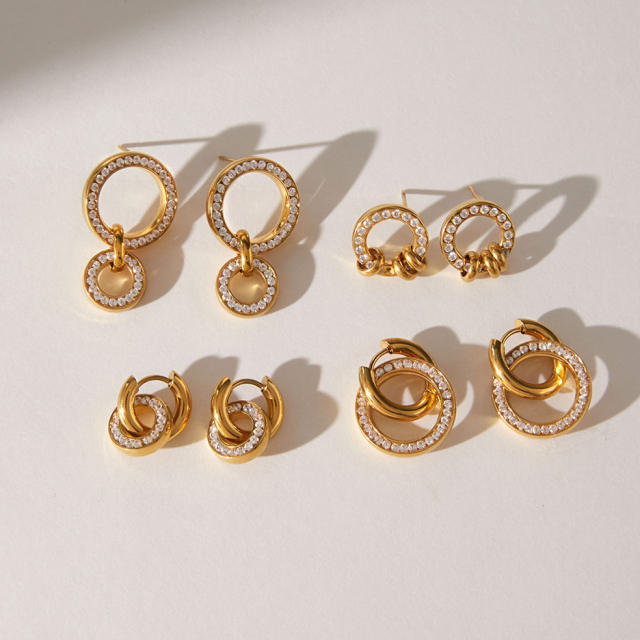 Diamond circle stainless steel earrings collection