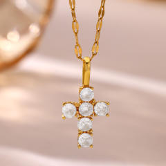 Dainty diamond flower heart cross pendant real gold plated necklace