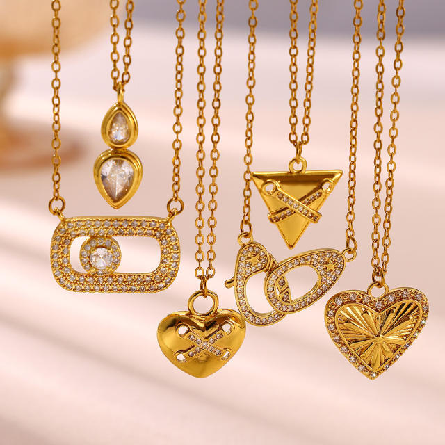 18KG diamond heart triangle multi pendant gold plated copper necklace dainty necklace
