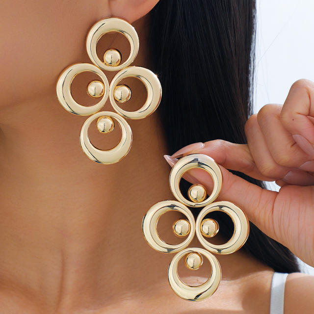 Exaggerated big size geometric circle metal earrings