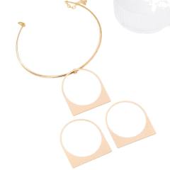 Exaggerated geometric square metal necklace earrings set