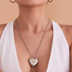 Super shiny diamond heart silver stainless steel necklace