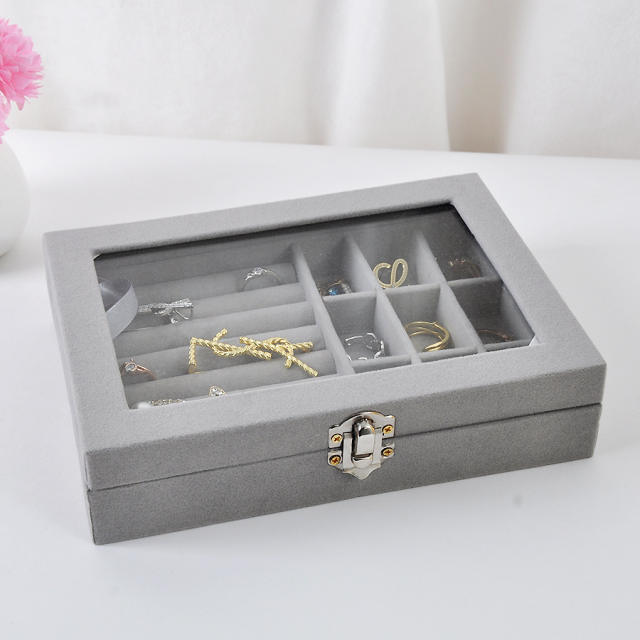 Exquisite flannel storage box transparent jewelry box home jewelry jewelry watch earrings ring