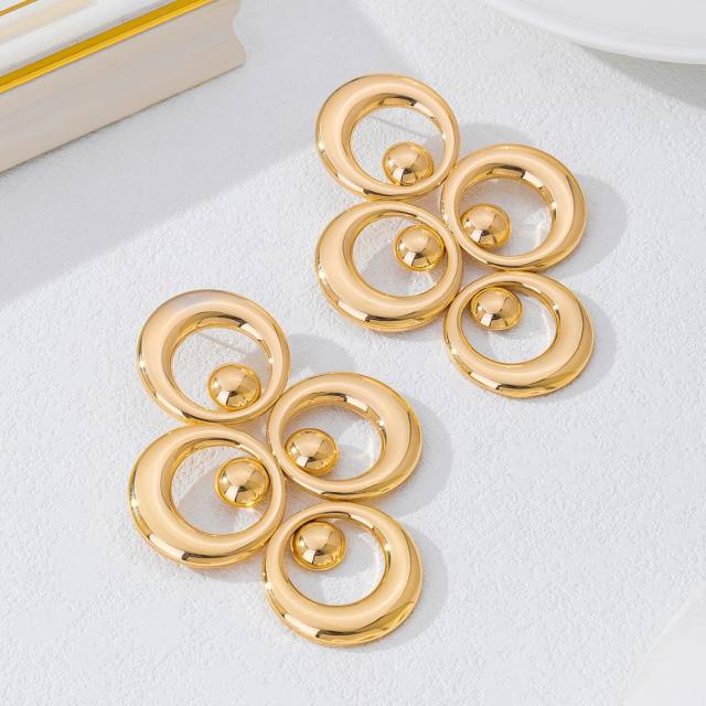 Exaggerated big size geometric circle metal earrings