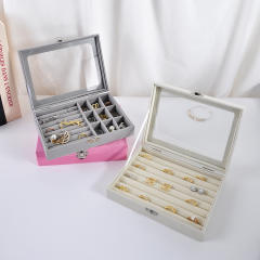 Exquisite flannel storage box transparent jewelry box home jewelry jewelry watch earrings ring