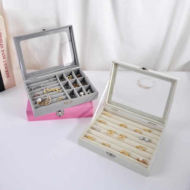 Exquisite flannel storage box transparent jewelry box home jewelry jewelry watch earrings ring