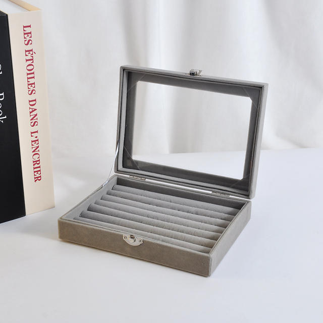 Exquisite flannel storage box transparent jewelry box home jewelry jewelry watch earrings ring