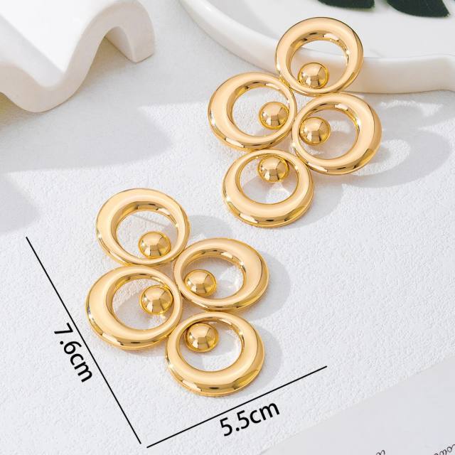 Exaggerated big size geometric circle metal earrings