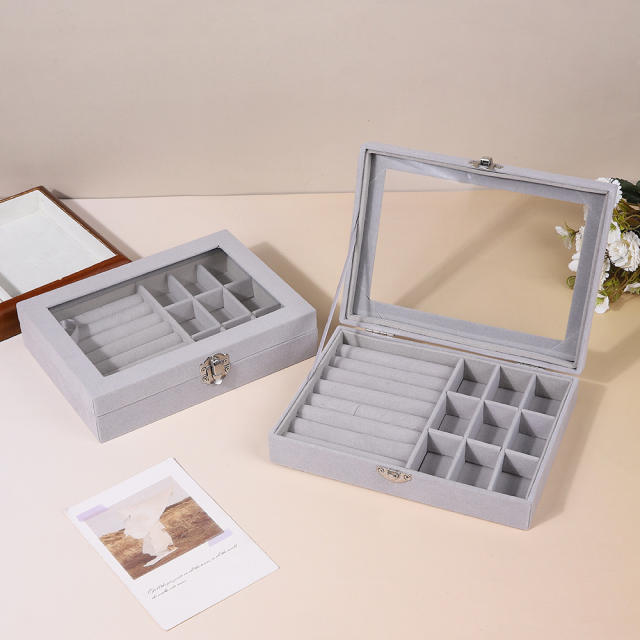 Exquisite flannel storage box transparent jewelry box home jewelry jewelry watch earrings ring