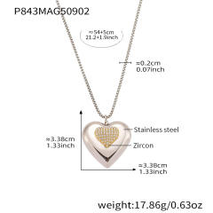 Super shiny diamond heart silver stainless steel necklace