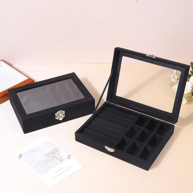 Exquisite flannel storage box transparent jewelry box home jewelry jewelry watch earrings ring