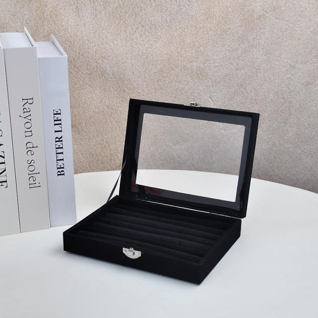 Exquisite flannel storage box transparent jewelry box home jewelry jewelry watch earrings ring