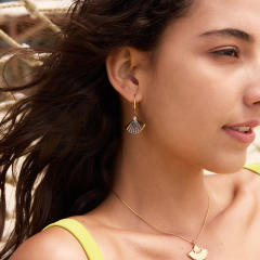 Chinese trend hollow out fan shape pendant stainless steel necklace earrings rings set